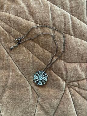 Boutique 19th century vibe faux diamond cross brass tone neckless